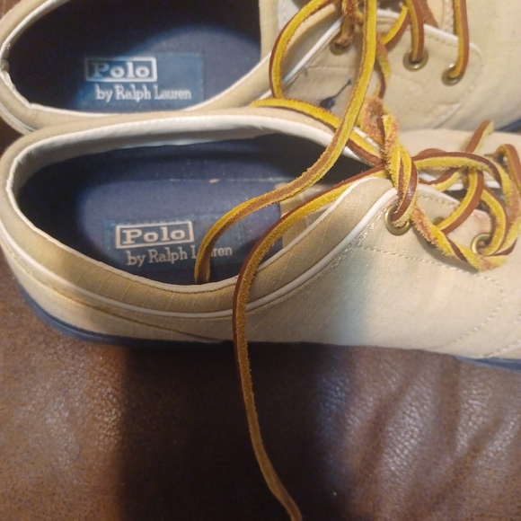 Ralph Lauren Faxon Low-Top Canvas Sneakers, size 11D, tan, navy - Picture 9 of 13